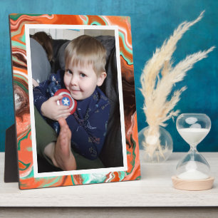 Plaque photo en marbre orange et noir Faux