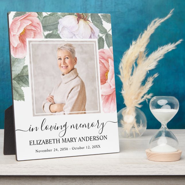 Plaque Photo En mémoire d'amour Photo Pink Floral Memorial (Côté)