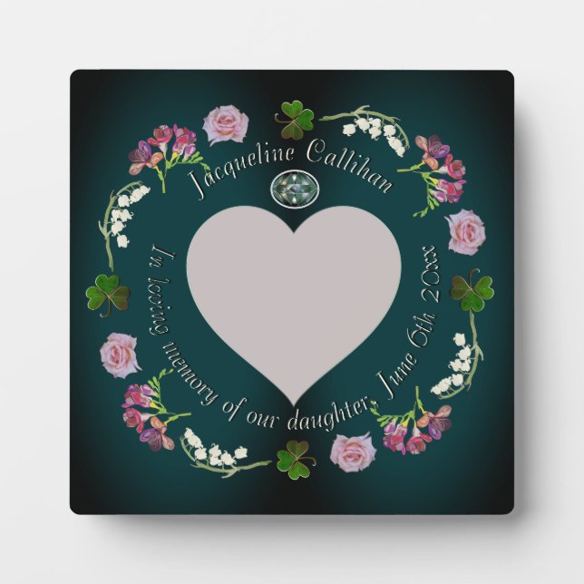 Plaque Photo "En mémoire de" Photo Custom Floral Heart (Devant)