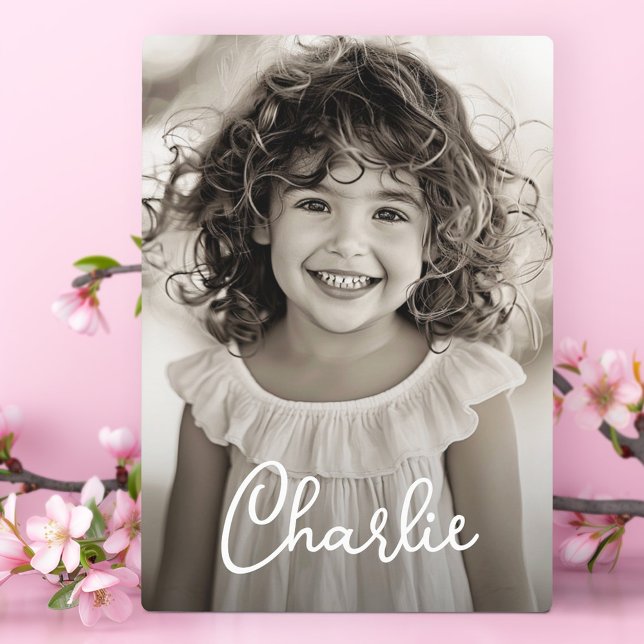 Plaque Photo Enfants photo de famille moderne script nom texte (Kids family photo modern script name text plaque)