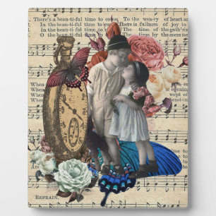 Plaque Photo Enfants vintage et collage floral
