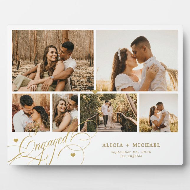 Plaque Photo Engaged couple 6 photo collage template white (Devant)