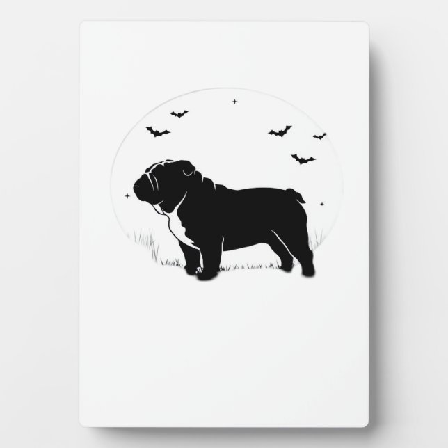 Plaque Photo English Bulldog Dog � Halloween Moon Silhouette Ov (Devant)