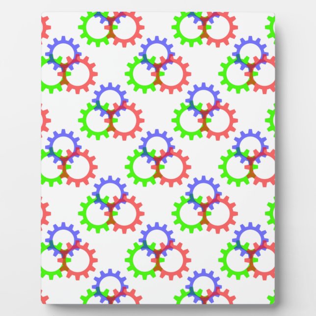Plaque Photo Engrenages rouges, verts et bleus (Devant)