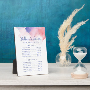 Plaque Photo Enseigne de menu de prix de salon rose violet aqua
