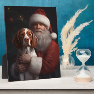 Plaque Photo Épagneul breton avec le Père Noël Noël