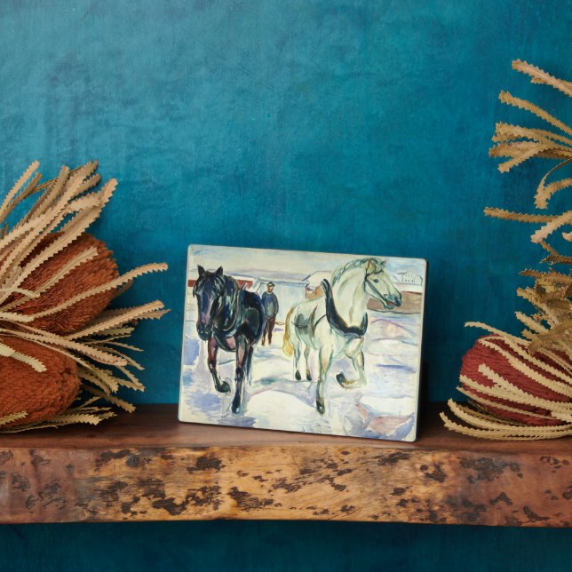 Plaque Photo Équipe de chevaux en neige par Edvard Munch (Côté)