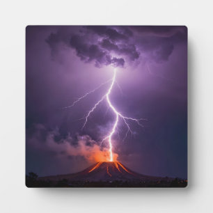 Plaque Photo Éruption Dramatique de Foudre de Volcan la Nuit