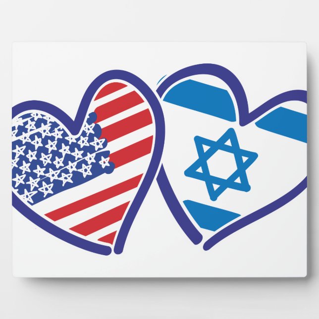 Plaque Photo États-Unis Israël Coeur Drapeau (Devant)