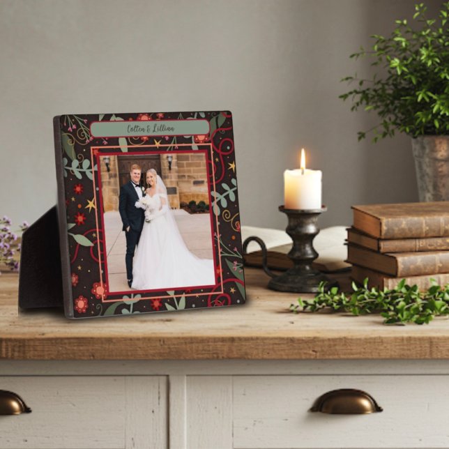 Plaque Photo Étoiles florales lunaires Photo Noms Customisés (Créateur téléchargé)