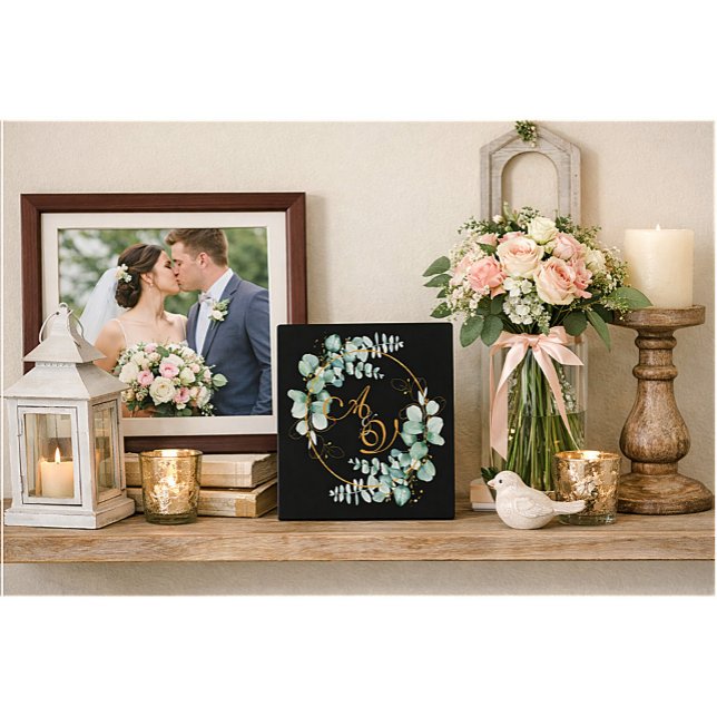 Plaque Photo Eucalyptus et or sur fond noir pour un mariage per (Créateur téléchargé)