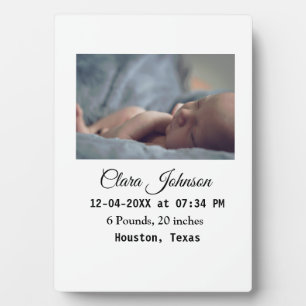 Plaque Photo Faire-part de naissance ajoutez photo date heure l