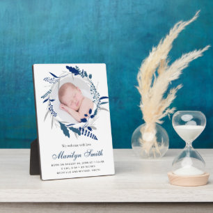 Plaque Photo Faire-part de naissance photo avec couronne floral