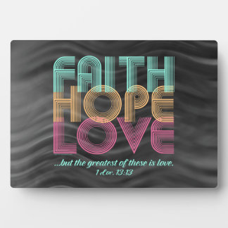 Plaque Photo Faith Hope Love Christian Bible Verse Retro