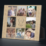 Plaque Photo Famille 8 photo collage monogramme nom rustique<br><div class="desc">Monographie personnalisée et nom avec famille établie année 8 photo grille rustique élégant beige burlap keepsaké photo cadre plaque modèle.         Un cadeau bien pensé pour Noël,  anniversaire de famille ou Thanksgiving.</div>