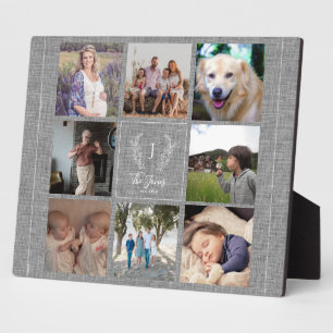 Plaque Photo Famille 8 photo collage monogramme nom rustique