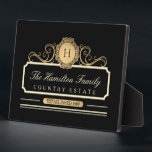Plaque Photo Famille Elégante Maison Or Noir<br><div class="desc">Elégante Maison Familiale Gold Plaque. Un design magnifique en or riche et couleur crème sur le noir. Famille personnalisable monogramme initial, nom de famille, nom de maison et date établie (ou tout texte choisi). Nous vous invitations à visiter notre magasin Zazzle, Austen & Grace, pour voir les produits correspondants et...</div>