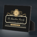 Plaque Photo Famille Elégante Maison Or Noir<br><div class="desc">Elégante Maison Familiale Gold Plaque. Un design magnifique en or riche et couleur crème sur le noir. Famille personnalisable monogramme initial, nom de famille, nom de maison et date établie (ou tout texte choisi). Nous vous invitations à visiter notre magasin Zazzle, Austen & Grace, pour voir les produits correspondants et...</div>