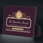 Plaque Photo Famille Élégante Maison Or Plum Bourgogne<br><div class="desc">Elégante Maison Familiale Or Plum Plum Plum Plaque de Vin Bourgogne. Design magnifique dans des couleurs riches or et crème sur la couleur Bourgogne Plum Vin. Famille personnalisable monogramme initial, nom de famille, nom de maison et date établie (ou tout texte choisi). Nous vous invitations à visiter notre magasin Zazzle,...</div>
