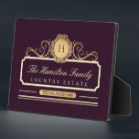 Plaque Photo Famille Élégante Maison Or Plum Bourgogne<br><div class="desc">Elégante Maison Familiale Or Plum Plum Plum Plaque de Vin Bourgogne. Design magnifique dans des couleurs riches or et crème sur la couleur Bourgogne Plum Vin. Famille personnalisable monogramme initial, nom de famille, nom de maison et date établie (ou tout texte choisi). Nous vous invitations à visiter notre magasin Zazzle,...</div>