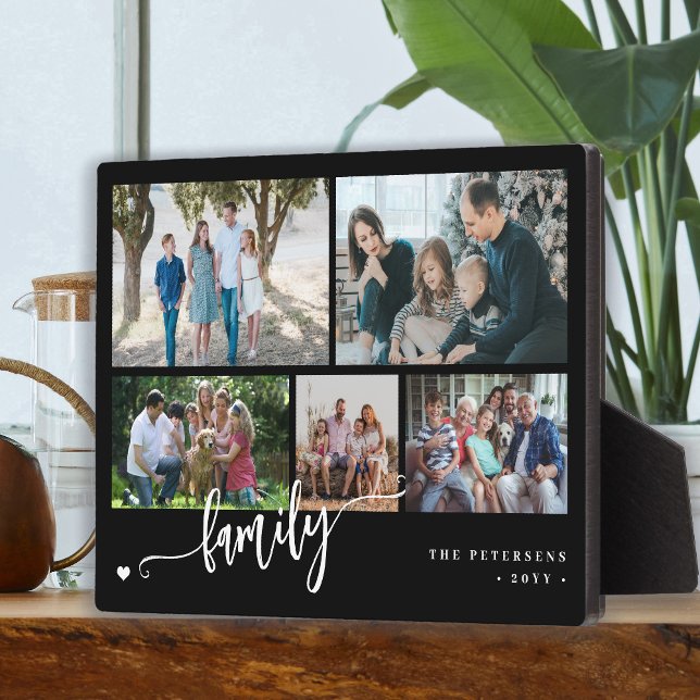 Plaque Photo Famille moderne personnalisée avec 5 photos en col (Créateur téléchargé)