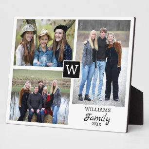 Plaque Photo Famille personnalisée Monogramme Nom 3 Photo Colla