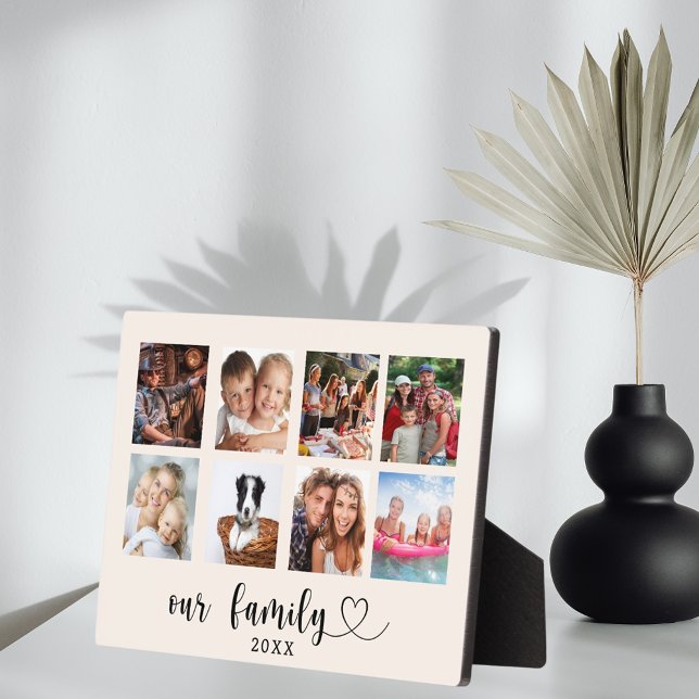 Plaque Photo Family photo collage love heart script beige cream (Créateur téléchargé)