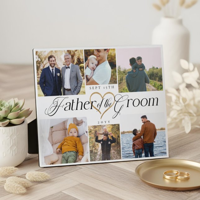 Plaque Photo Father of the Groom Heart Then Now Photo Collage (Father of the Groom Heart Then Now Photo Collage Plaque)