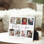 Plaque Photo Father Son Heart Script | Photo Grid Collage<br><div class="desc">A special and memorable photo collage gift for father and son. The design features an eight-photo collage layout to display eight of your own special father and son photos. "Father Son" is designed in a stylish black brush script and heart design calligraphy and customized with father and son names. Send...</div>