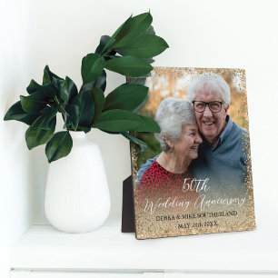 Plaque Photo Faux Gold Parties scintillant 50e anniversaire Mar