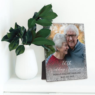 Plaque Photo Faux Parties scintillant d'argent 50e anniversaire