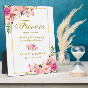 Plaque Photo Faveurs de mariage à l'aquarelle florale rose or