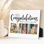 Plaque Photo Félicitations Silver 3 Photo 2025 Graduation<br><div class="desc">Élégant 3 plaque de graduation photo avec chevalet caractéristiques "Félicitations" dans script de calligraphie noir tendance avec casquette gris couleur argent et texte personnalisé moderne pour le nom et l'année de classe du diplômé. Ajoutez trois photos préférées du diplômé aux images de l'espace réservé carré. Nettoyez la couleur blanche arrière...</div>