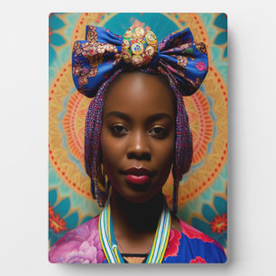 Plaque Photo Femme africaine avec grand arc et médaillon