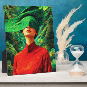 Plaque Photo Femme aux yeux bandés dans une fusion de la nature