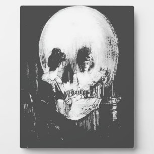 Plaque Photo Femme avec Halloween Réflexion crâne en miroir