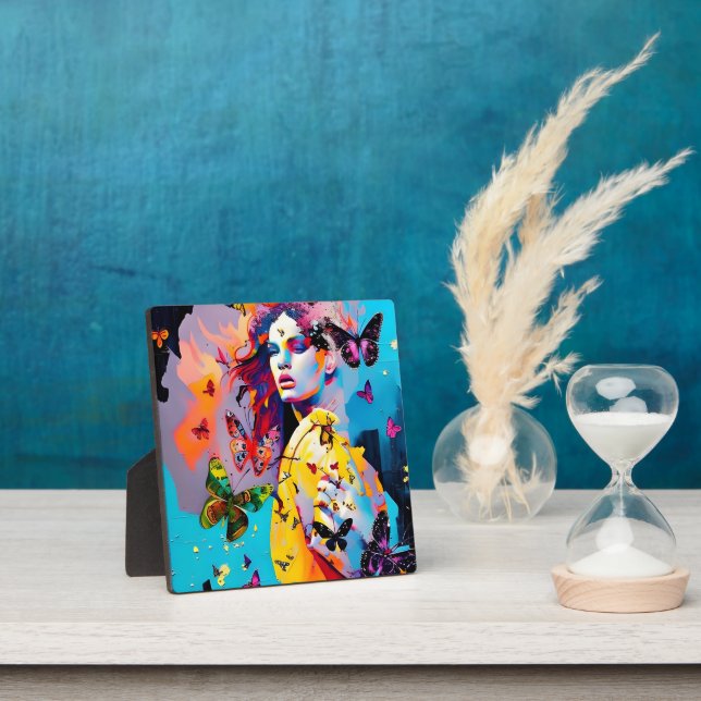 Plaque Photo Femme colorée et papillons (Insitu)