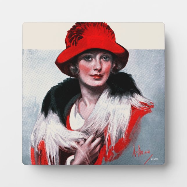 Plaque Photo Femme en Casquette rouge (Devant)