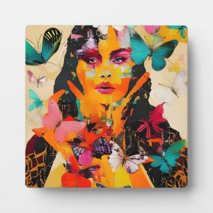 Plaque Photo Femme et papillons Médias mixtes