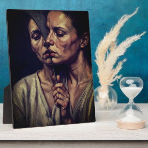 Plaque Photo Femme introspective avec peinture à l'huile d'art