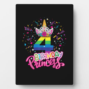 Plaque Photo Fête d'anniversaire d'enfants Princesse Licorne 4e