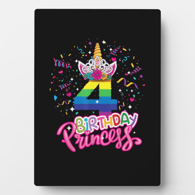 Plaque Photo Fête d'anniversaire d'enfants Princesse Licorne 4e (Devant)