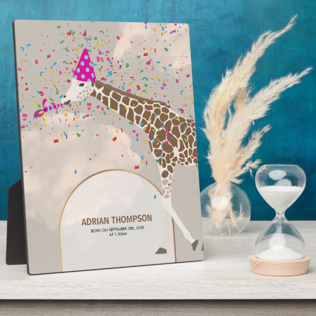 Plaque Photo Fête d'anniversaire Safari avec girafe en fête Sta (Côté)