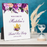Plaque Photo Fête des mariées d'or violet Floral Accueil<br><div class="desc">Aquarelle violet Ultra Violet Floral et or Fête des mariées Tea Party Plaque de bienvenue</div>