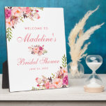 Plaque Photo Fête des mariées florale rose pâle Bienvenue<br><div class="desc">Aquarelle rose Blush Fête des mariées Florale Plaque de bienvenue</div>