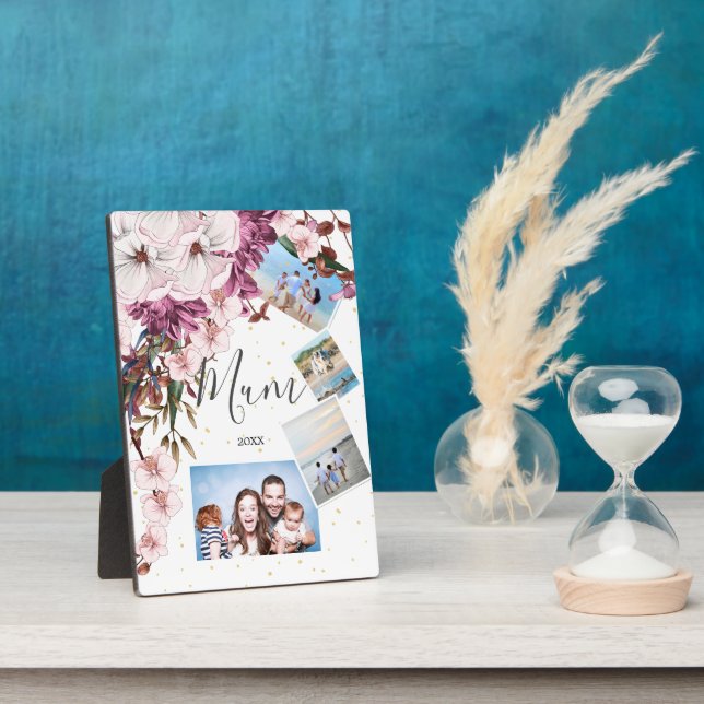 Plaque Photo Fête des mères Famille Bourgogne Florale Photos (Côté)