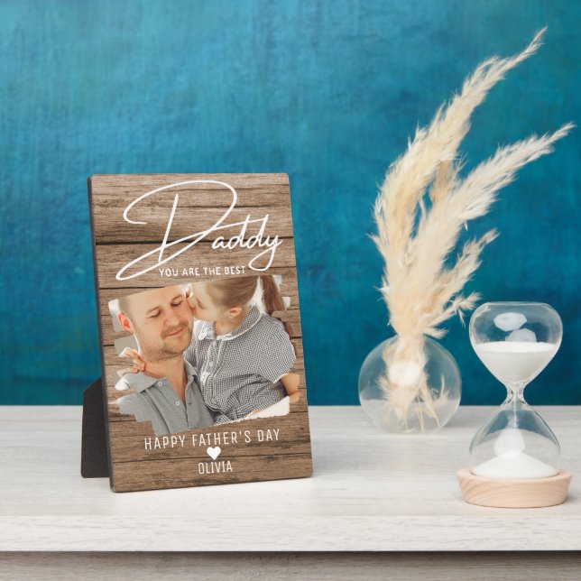 Plaque Photo Fête des pères Rustique Bois Meilleure Photo Papa (Côté)