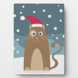 Plaque Photo Fêtes de Noël d'hiver père Noël chat animal de com