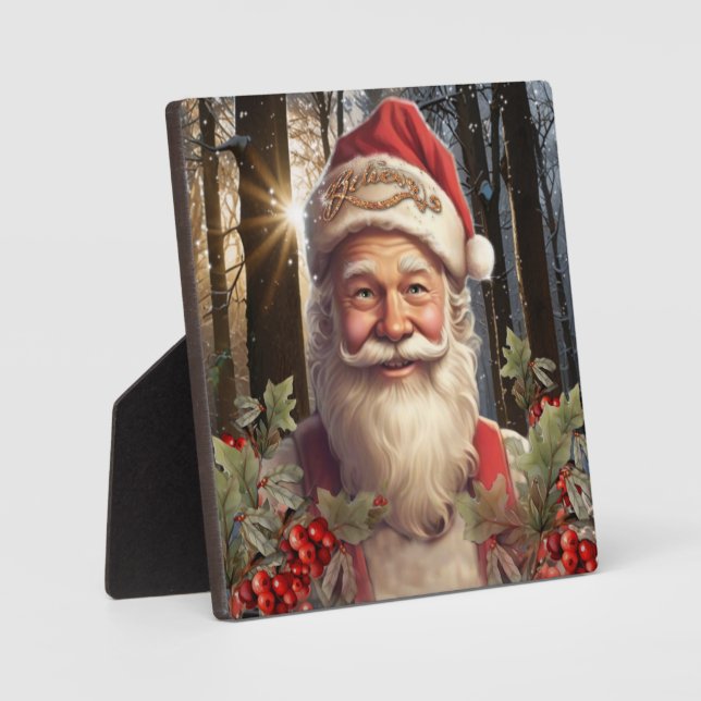 Plaque Photo Fêtes de Noël Santa Claus forêt enneigée (Recto)