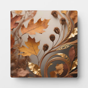 Plaque Photo Feuilles d'automne dorées élégantes - Motif botani